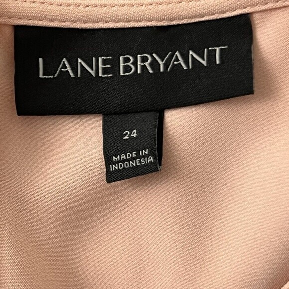 Lane Bryant Womens Size 24 Pink Peach V-Neck Belted Fit Flare Dress - Picture 3 of 3